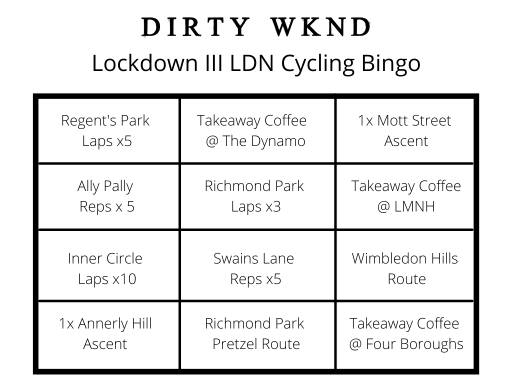 London Cycling Lockdown Bingo